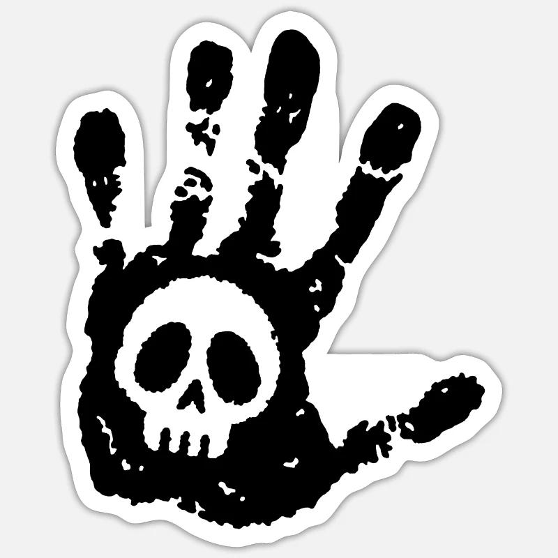 Crâne et empreinte noire - Sticker taille S (10 x 10 cm) - blanc mat