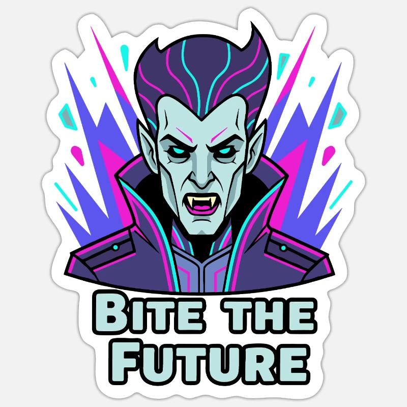 Bite the Future: Neon Vampire - Sticker Größe S (10 x 10 cm) - Mattweiß