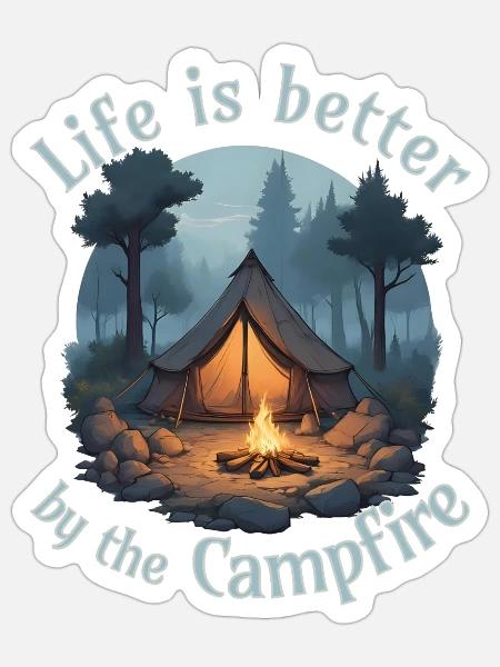 Life is better by the campfire - Sticker Größe S (10 x 10 cm) - Mattweiß