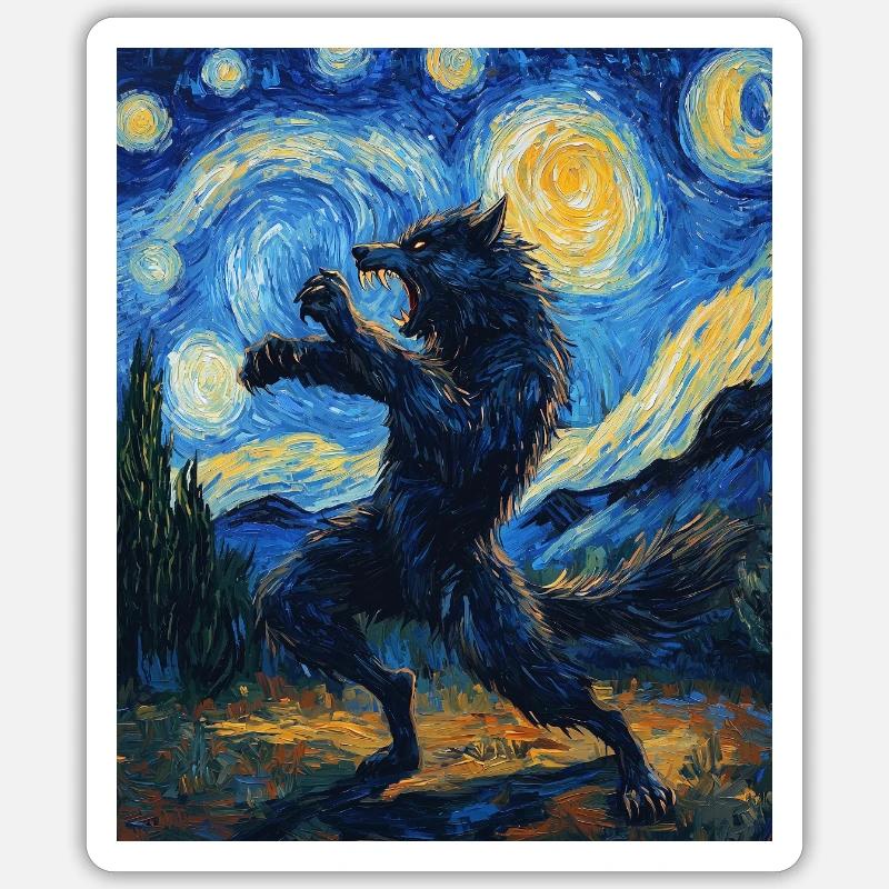 Werewolf Wolf Van Gogh Style - Sticker size S (10 x 10 cm) - white matte
