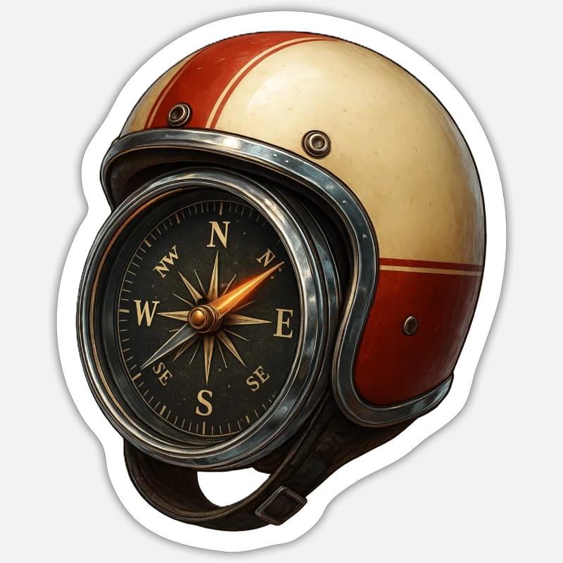 Helm_mit_Kompass - Sticker Größe S (10 x 10 cm) - Mattweiß