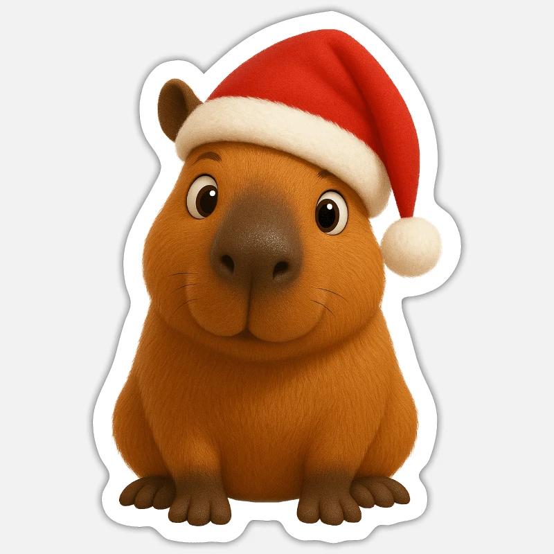 Noël de Capybara - Sticker taille S (10 x 10 cm) - blanc mat
