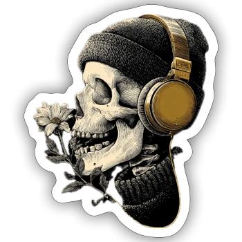 Casque tête de mort avec fleur - Sticker taille S (10 x 10 cm) - blanc mat - Devant