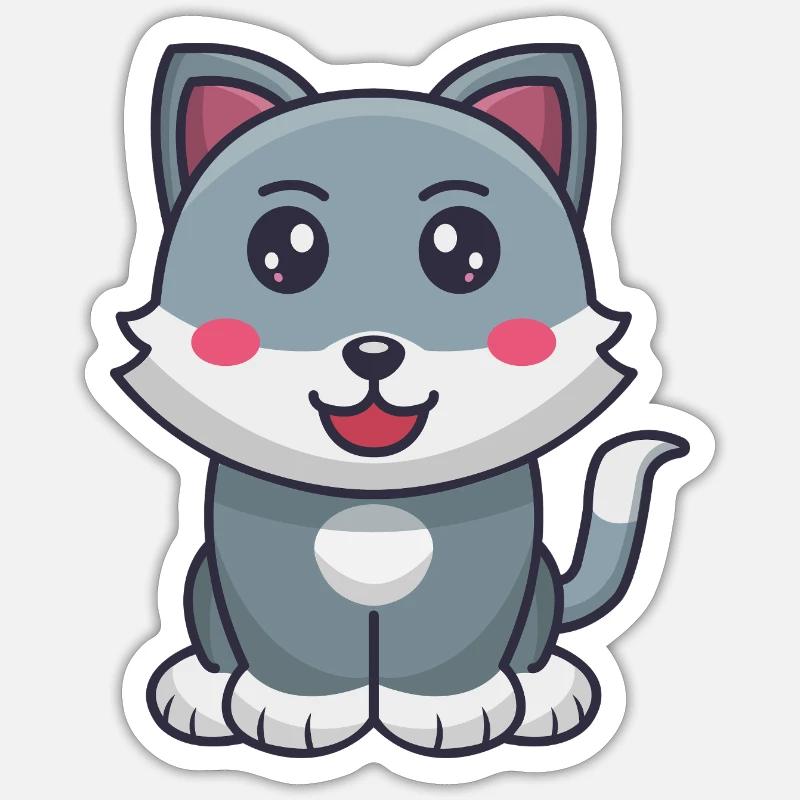 Dessin animé de chat - Sticker taille S (10 x 10 cm) - blanc mat
