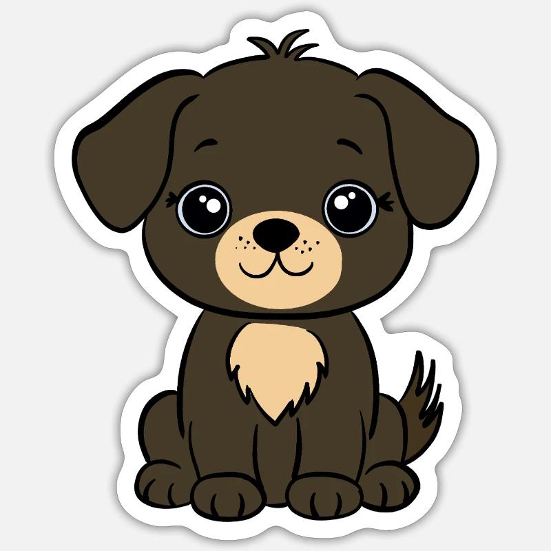 Chiot brun - Sticker taille S (10 x 10 cm) - blanc mat