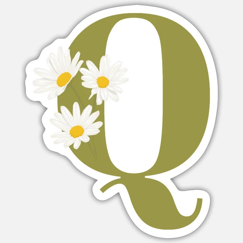Buchstaben q grüne Gänseblümchen - Sticker Größe S (10 x 10 cm) - Mattweiß