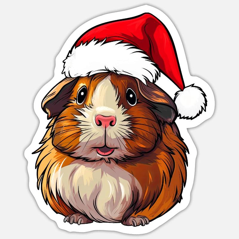 Cochons d'Inde de Noël - Sticker taille S (10 x 10 cm) - blanc mat