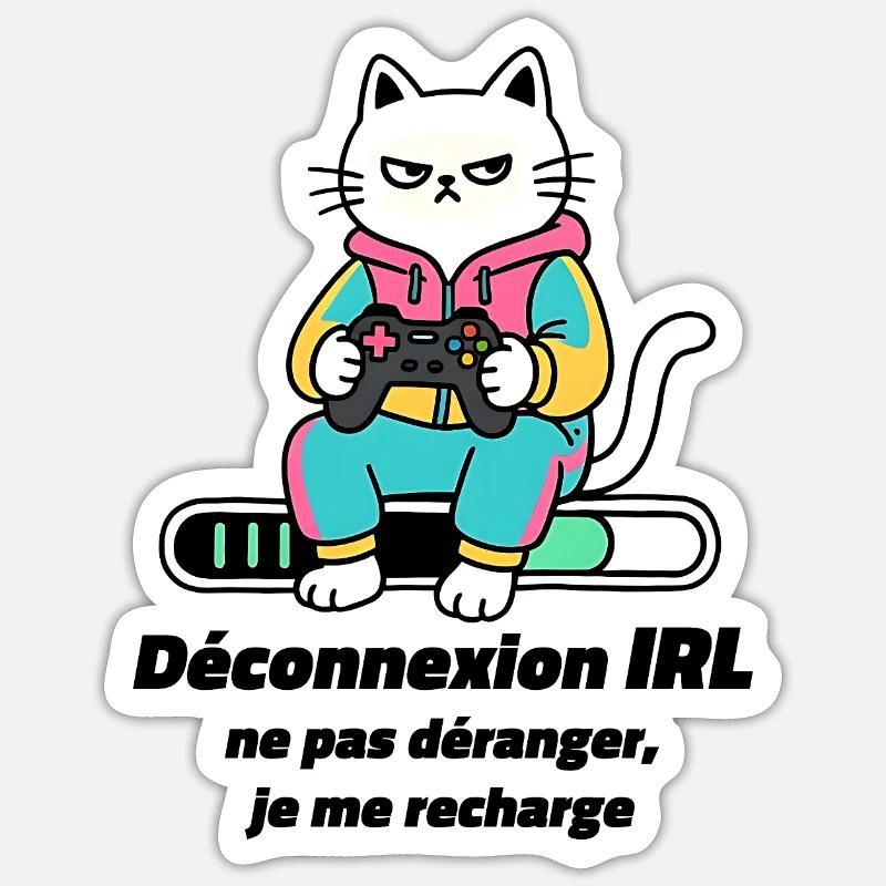Chat Gamer Console Retro - Sticker taille S (10 x 10 cm) - blanc mat