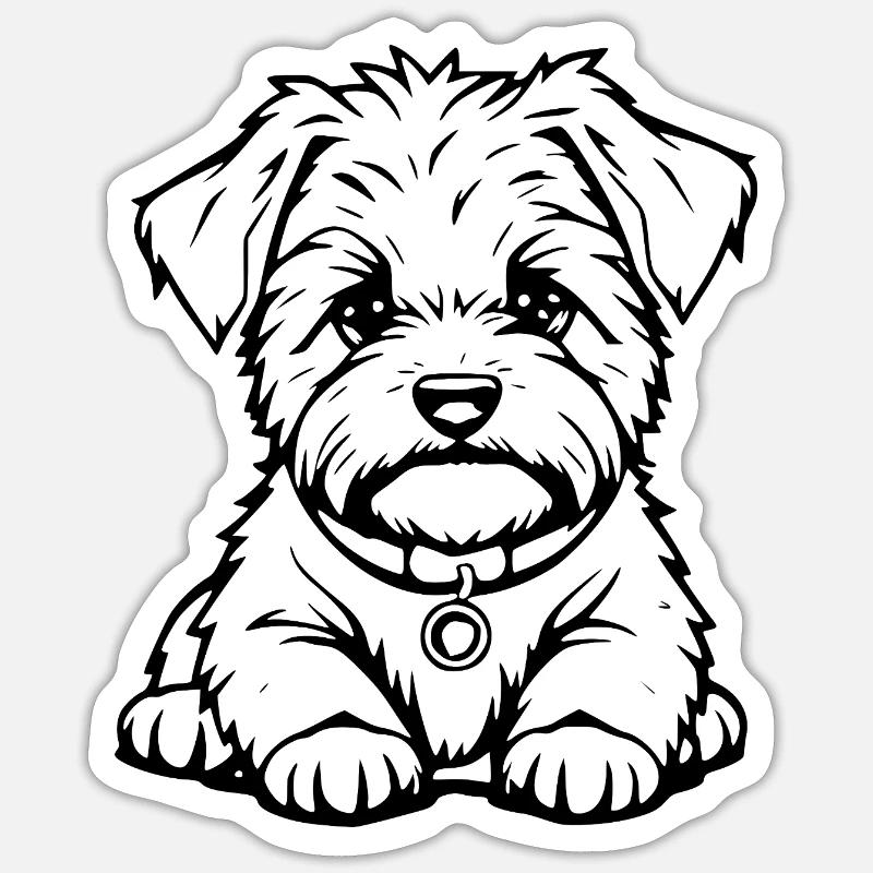 Le petit chien noir mignon - Sticker taille S (10 x 10 cm) - blanc mat