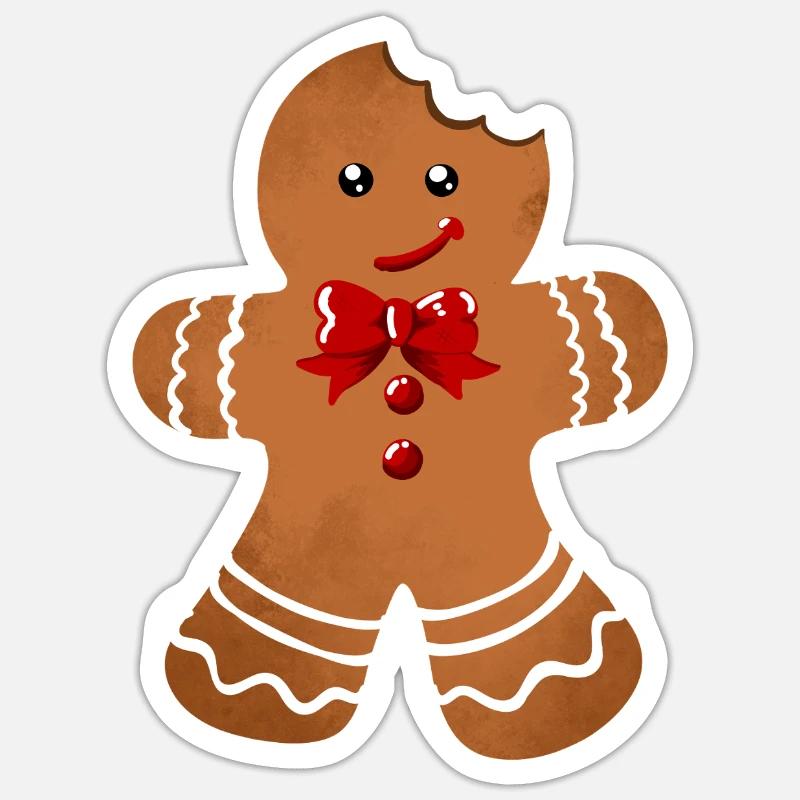 Sugar Gloss Gingerbread Man with Bow - Sticker size S (10 x 10 cm) - white matte