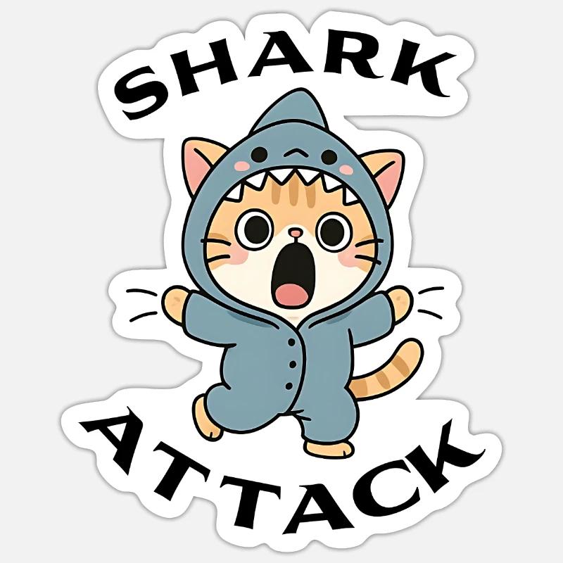 Shark Attack - Attaque de requin - Sticker taille S (10 x 10 cm) - blanc mat