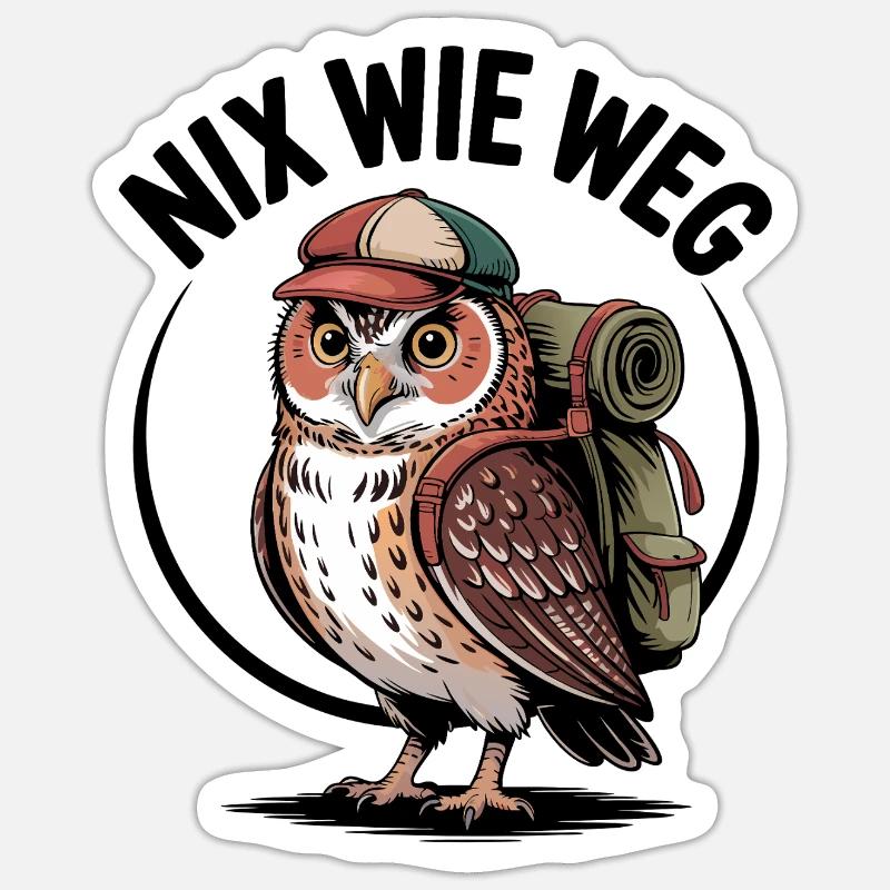 Wander-Eule mit Rucksack - Sticker Größe S (10 x 10 cm) - Mattweiß