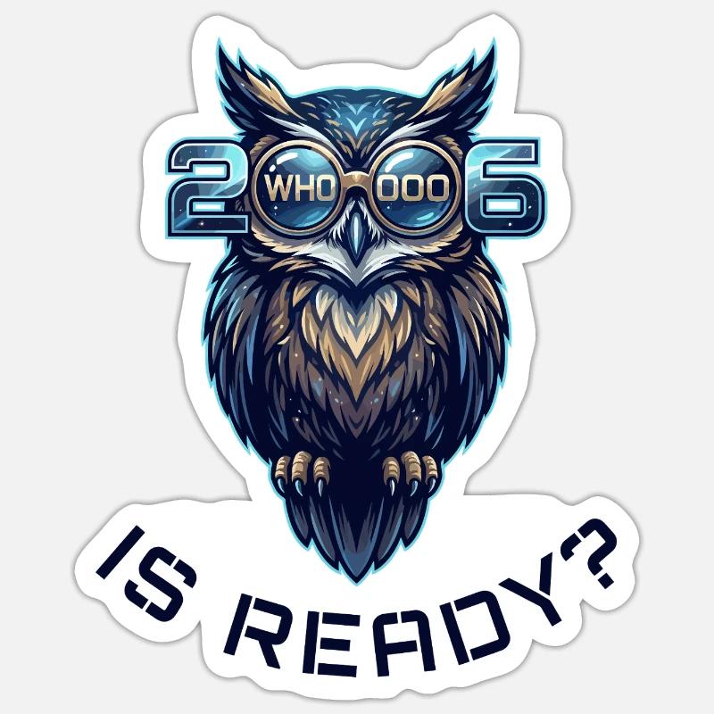 2026 Whooo Is Ready Eule - Sticker Größe S (10 x 10 cm) - Mattweiß