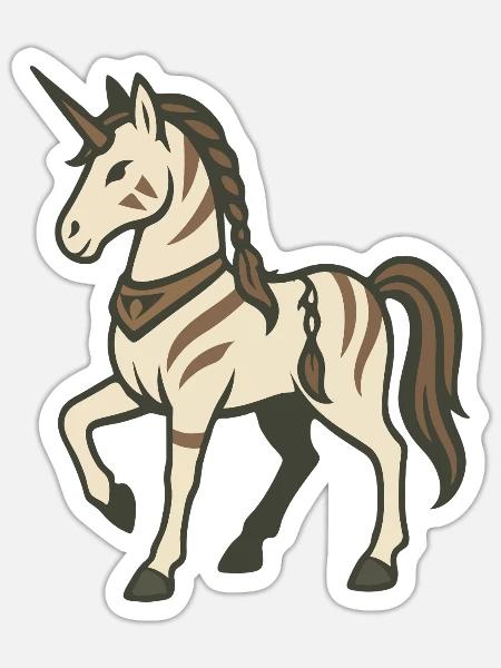 Stammeskrieger-Einhorn mit Zöpfen und Markierungen - Sticker Größe S (10 x 10 cm) - Mattweiß