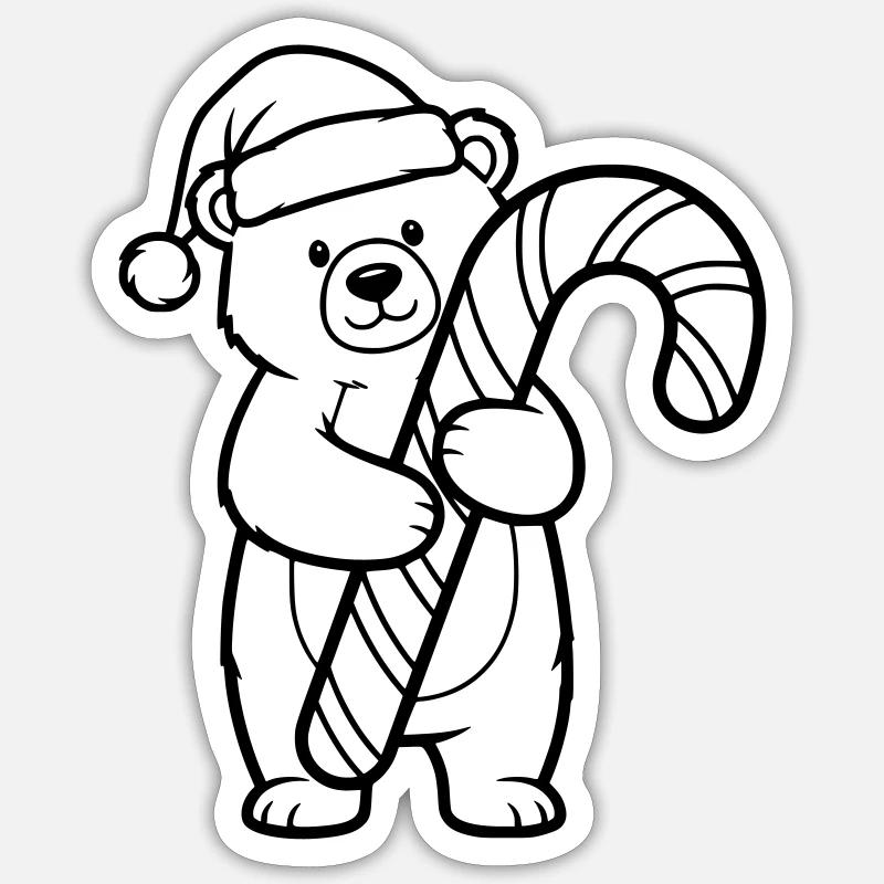 Cute Christmas Bear with Candy Cane - Sticker size S (10 x 10 cm) - white matte