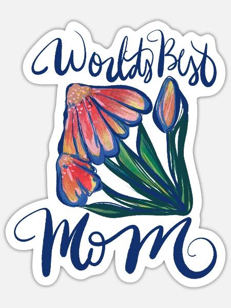 World's Best Mom Blumen-Aquarell - Sticker Größe S (10 x 10 cm) - Mattweiß