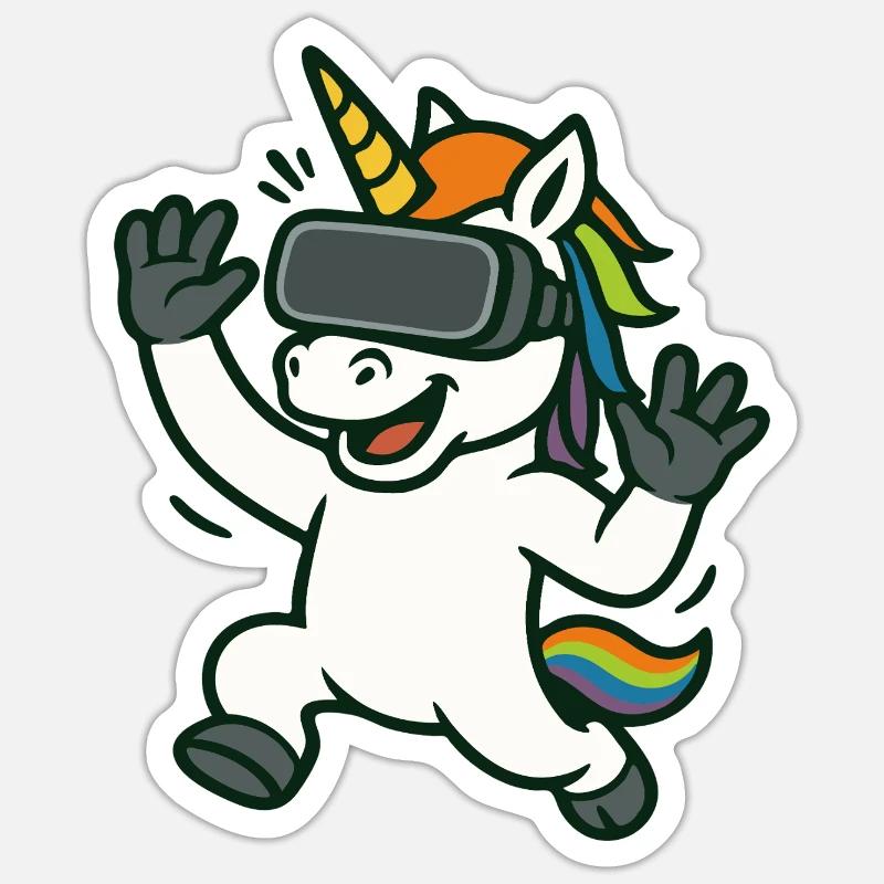 VR-Einhorn-Maskottchen mit Regenbogendetails - Sticker Größe S (10 x 10 cm) - Mattweiß