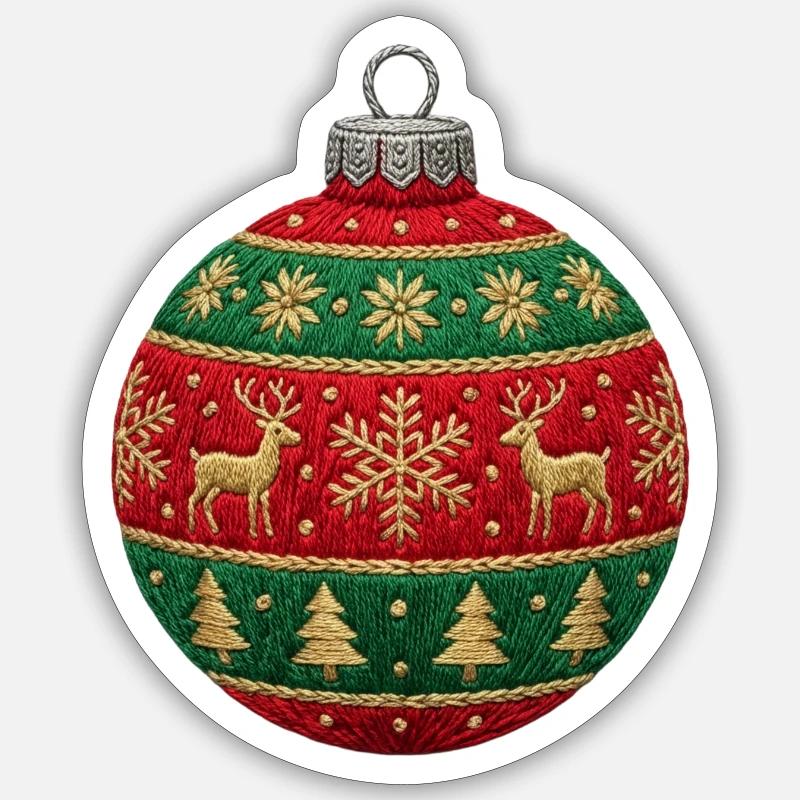 Bestickte Weihnachtskugel – minimalistischer Schmuck Sticker Größe S (10 x 10 cm)