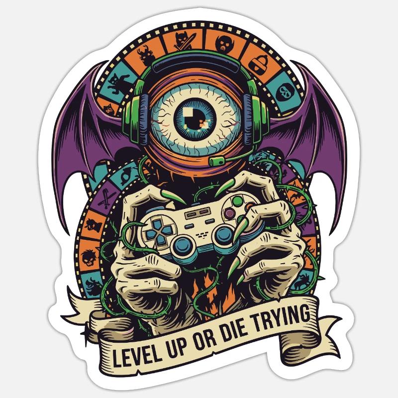 Level Up Eye Monster Controller - Sticker size S (10 x 10 cm) - white matte
