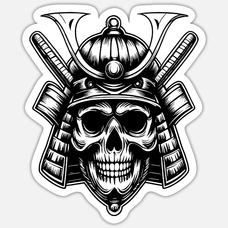 Skull Samurai Warrior Emblem - Sticker size S (10 x 10 cm) - white matte