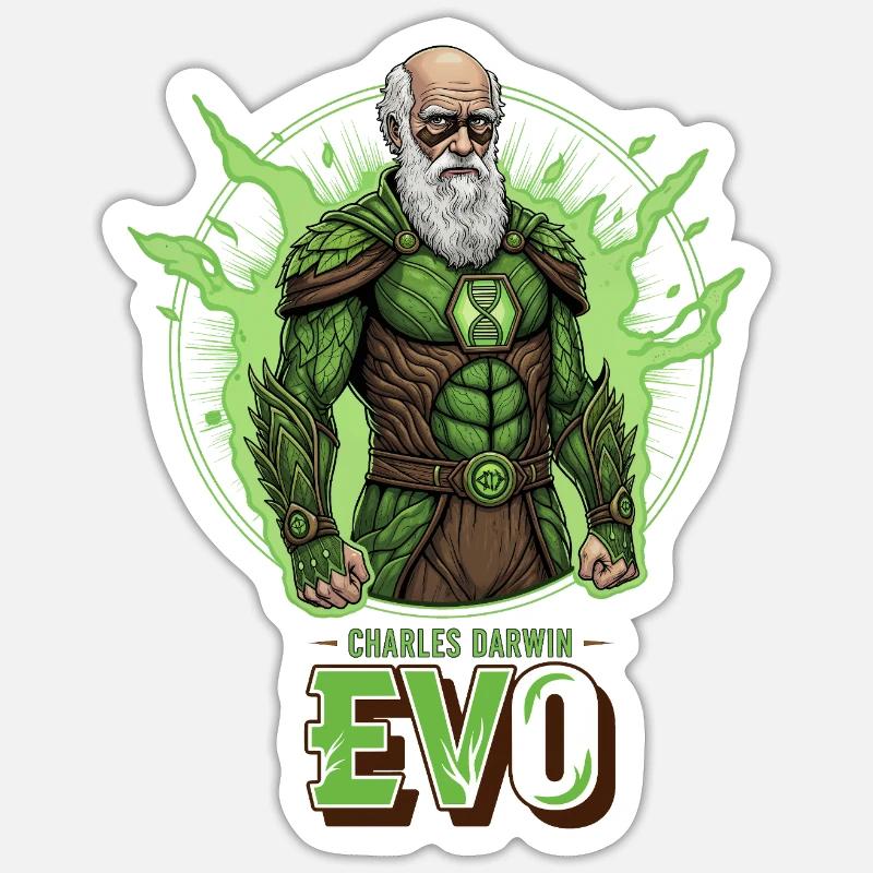Evo Darwin Grüner Held - Sticker Größe S (10 x 10 cm) - Mattweiß