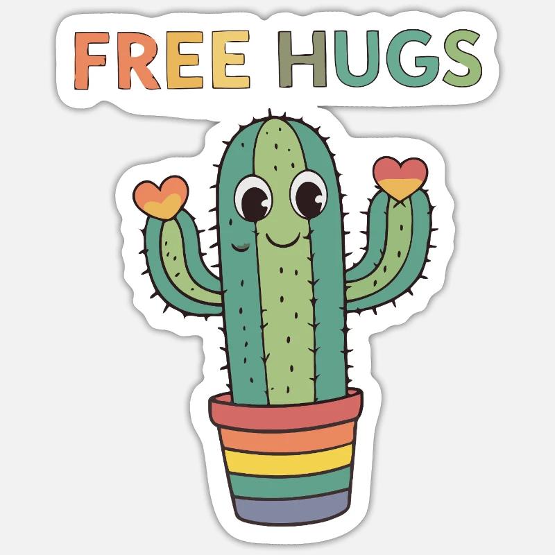 Cactus Rainbow Cuddles - Sticker Größe S (10 x 10 cm) - Mattweiß