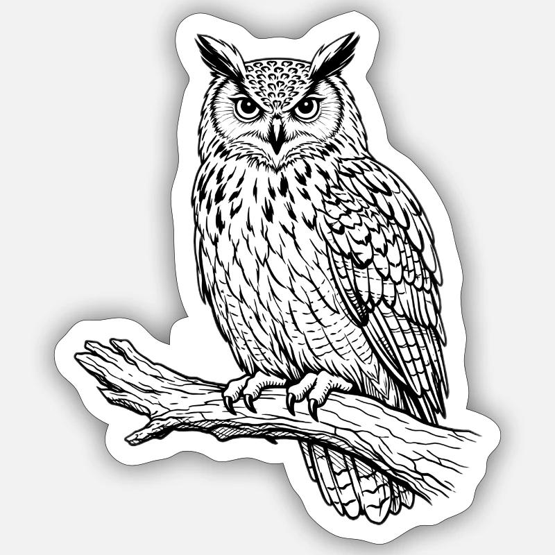 Eule auf Ast Sticker Größe S (10 x 10 cm)