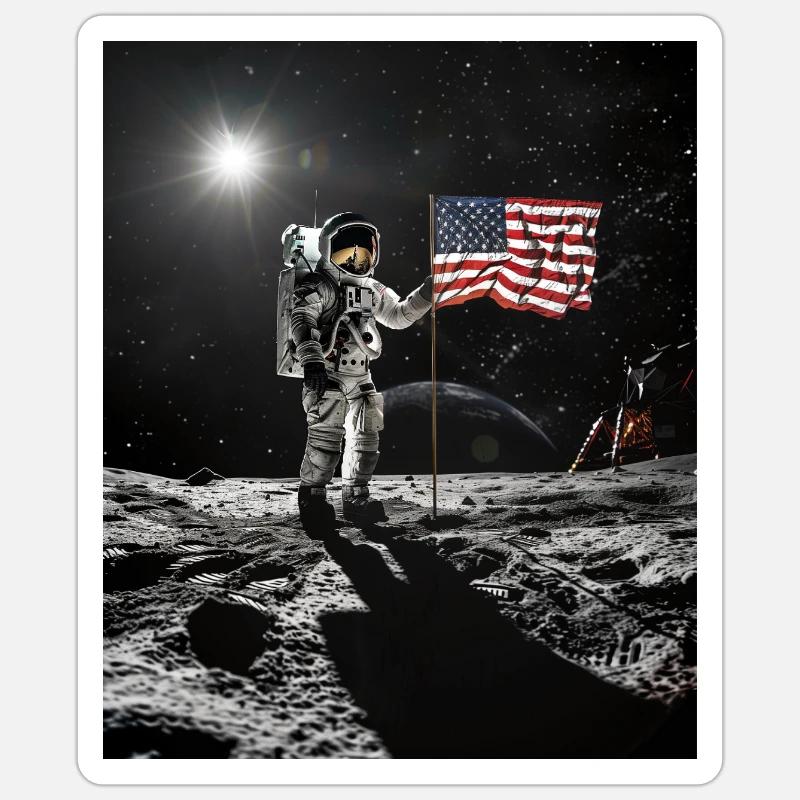 Astronaute sur la lune - Sticker taille S (10 x 10 cm) - blanc mat