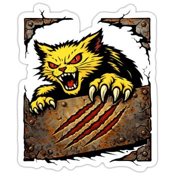 Ferocious Cat Scratch Attack Illustration - Sticker size S (10 x 10 cm) - white matte - Front