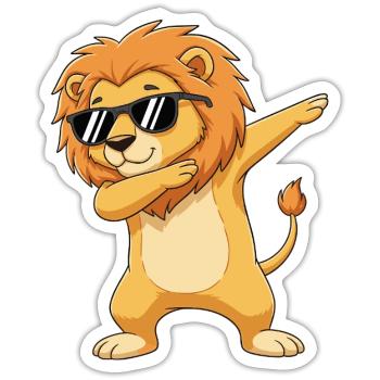 Cool Dabbing Lion Sunglasses Cartoon Art - Sticker size S (10 x 10 cm) - white matte - Front