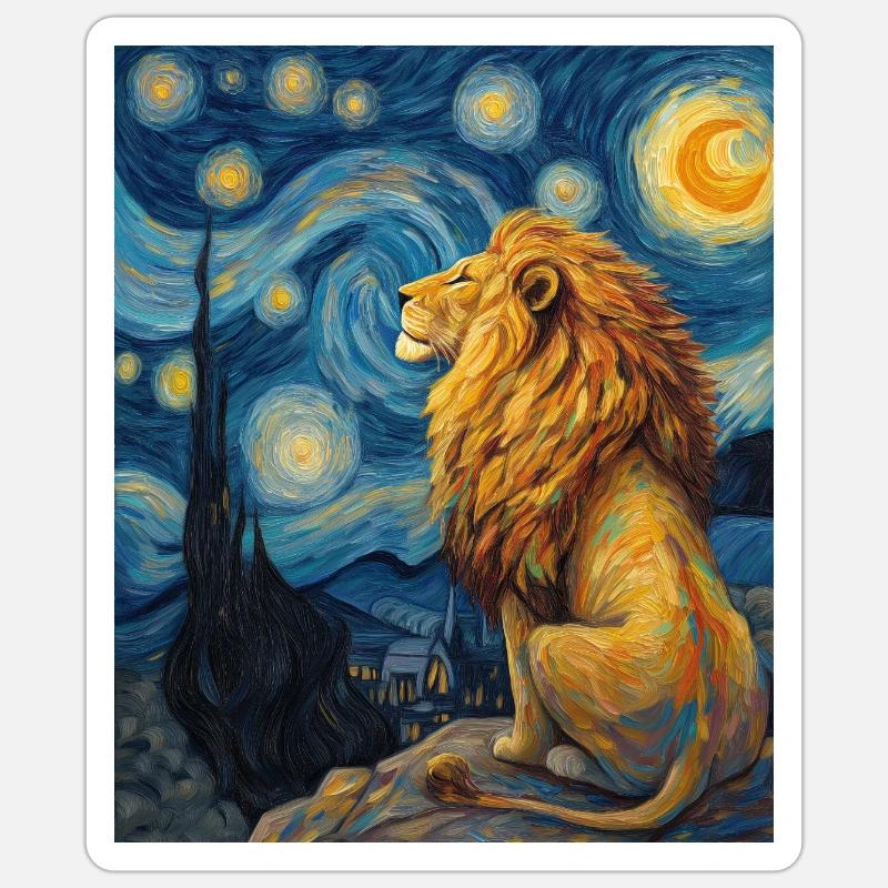 Lion Van Gogh - Sticker taille S (10 x 10 cm) - blanc mat