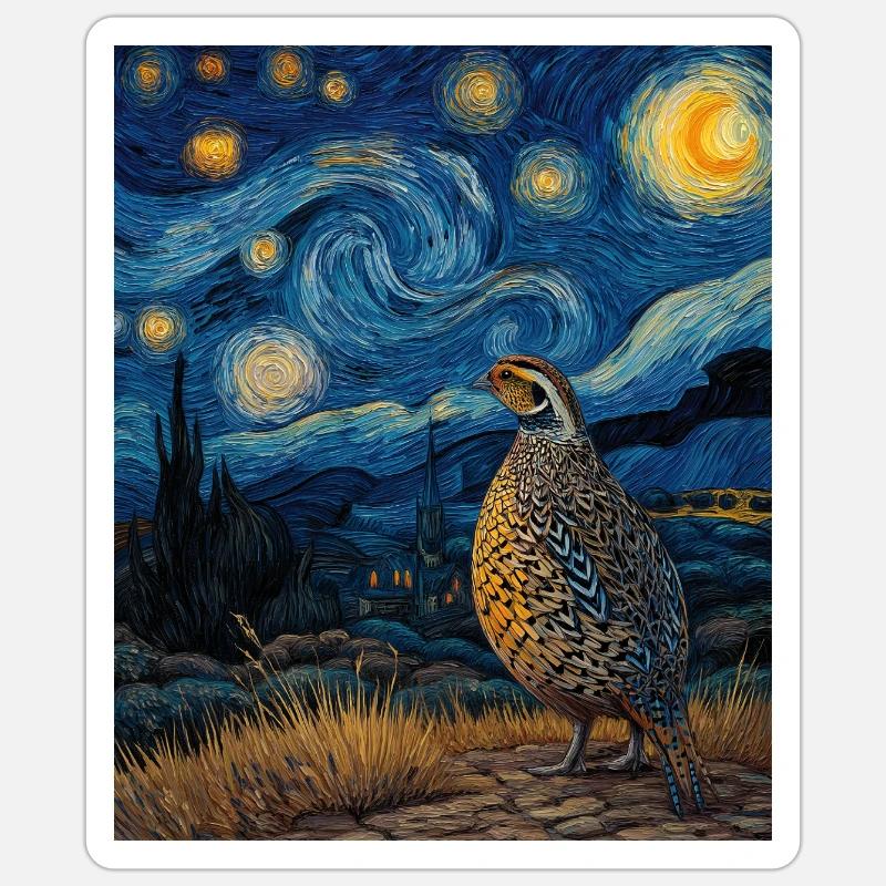 Caille Van Gogh - Sticker taille S (10 x 10 cm) - blanc mat