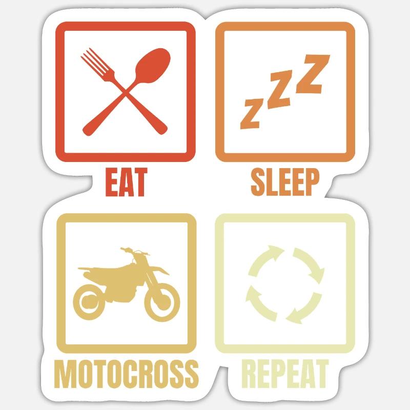 Manger, dormir, motocross, répéter - Sticker taille S (10 x 10 cm) - blanc mat