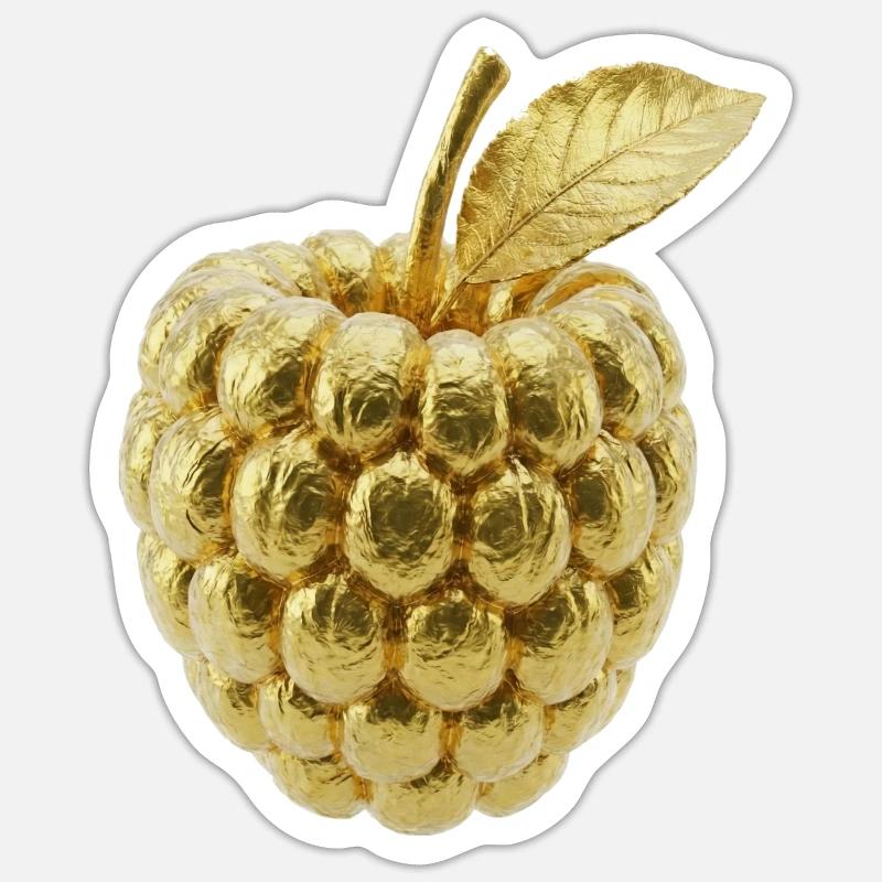 Motif de framboise dorée - Sticker taille S (10 x 10 cm) - blanc mat
