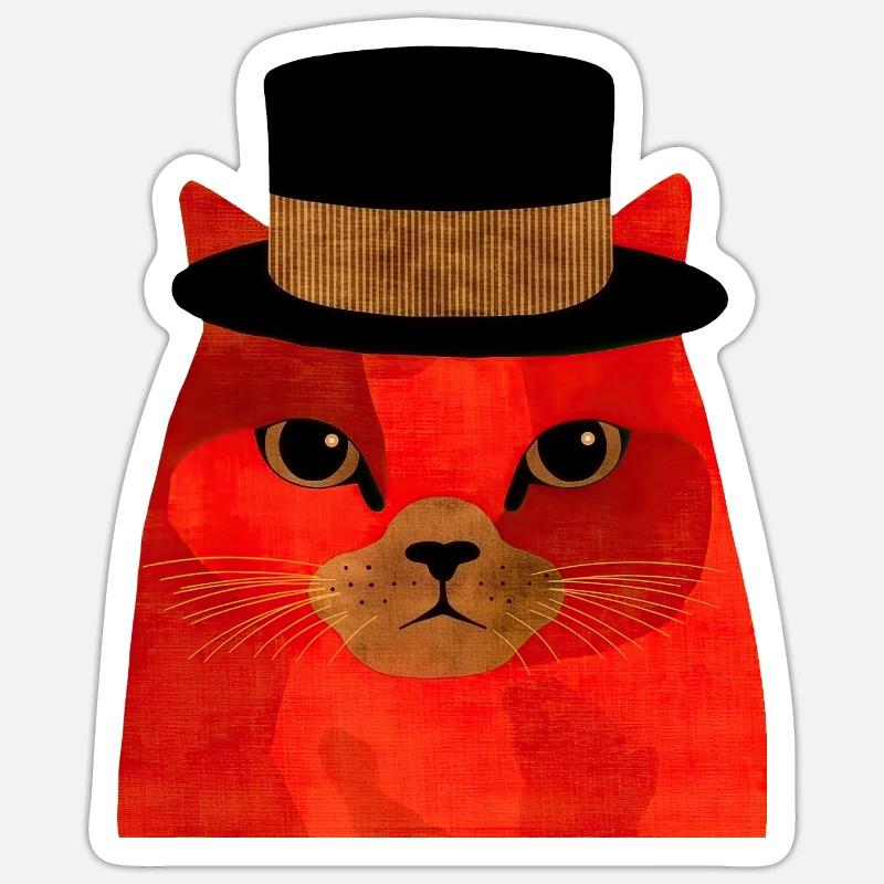 Chat Rouge Cool avec un haut-de-forme Sticker taille S (10 x 10 cm)