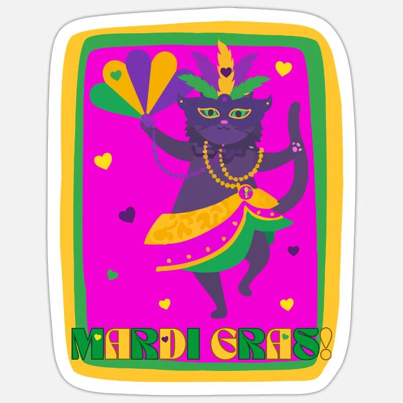Chat dansant du Mardi Gras Sticker taille S (10 x 10 cm)