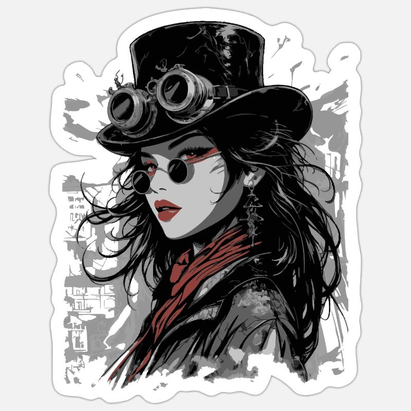 Steampunk Diva with Goggles - Sticker size S (10 x 10 cm) - white matte