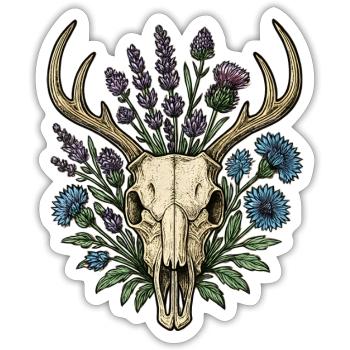 Deer bones with flower wreath - Sticker size S (10 x 10 cm) - white matte - Front