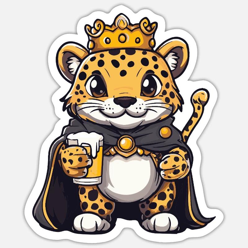 Leopard Bier König - Sticker Größe S (10 x 10 cm) - Mattweiß