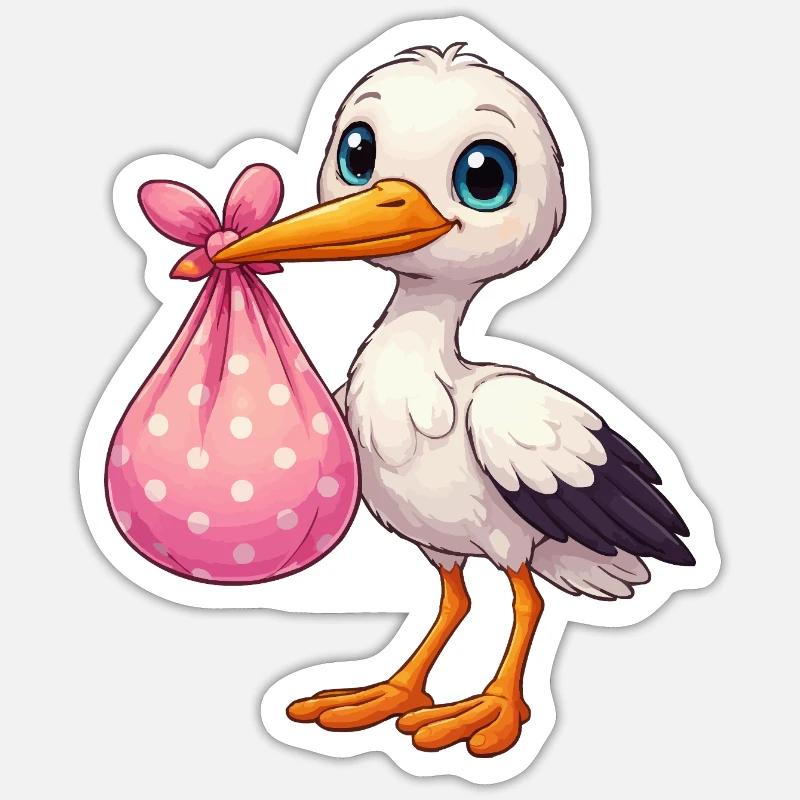 Cuddly pelican with pink bundle - Sticker size S (10 x 10 cm) - white matte