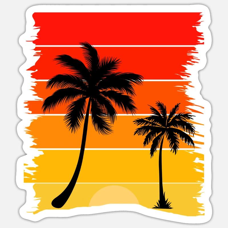 Palmier Sunset Éclat - Sticker taille S (10 x 10 cm) - blanc mat