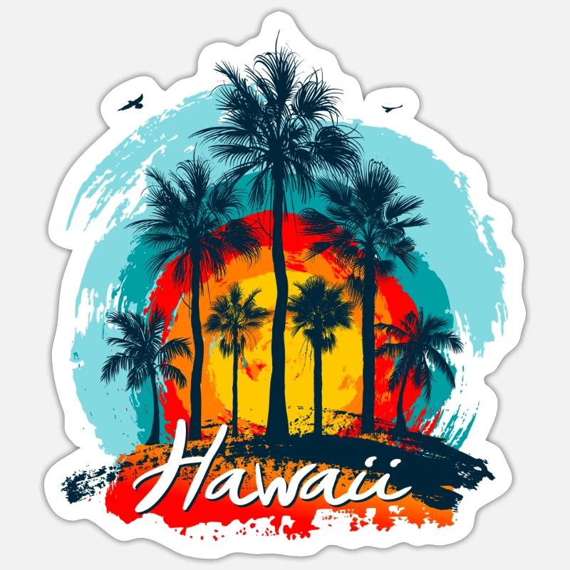 Éclaboussure de Palm Sunset Hawaii - Sticker taille S (10 x 10 cm) - blanc mat
