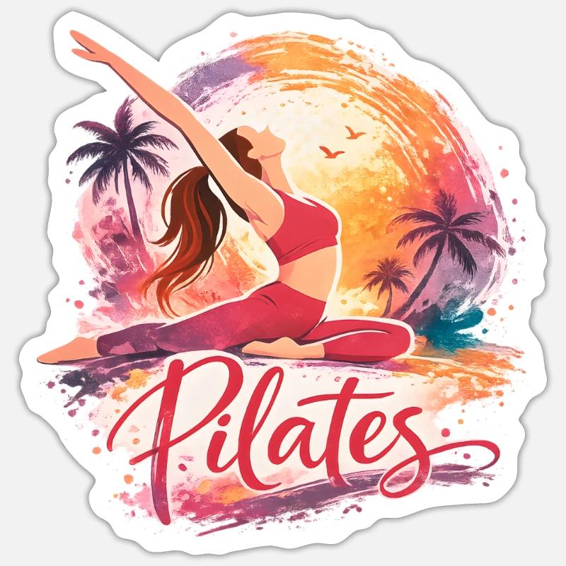 Pilates au coucher tropical - Sticker taille S (10 x 10 cm) - blanc mat