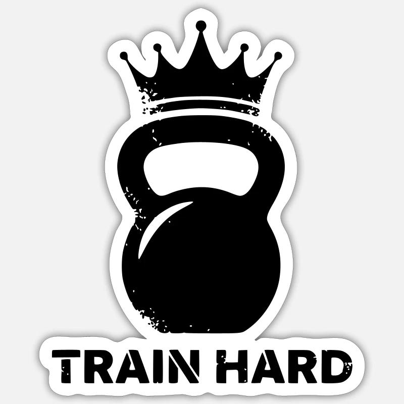 Kettlebell Krone Train Hard - Sticker Größe S (10 x 10 cm) - Mattweiß