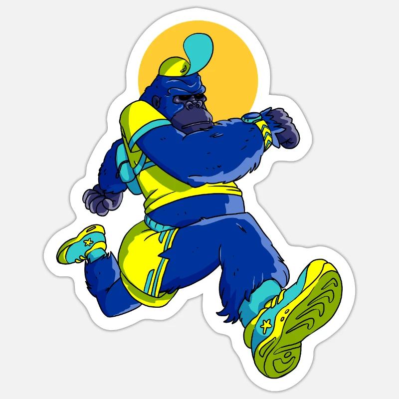 Blue Gorilla runner - Sticker size S (10 x 10 cm) - white matte