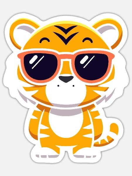 Tiger-Cartoon-Sonnenbrillen - Sticker Größe S (10 x 10 cm) - Mattweiß