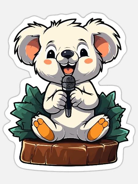 Kleiner Koala Karaoke auf Bühne - Sticker Größe S (10 x 10 cm) - Mattweiß