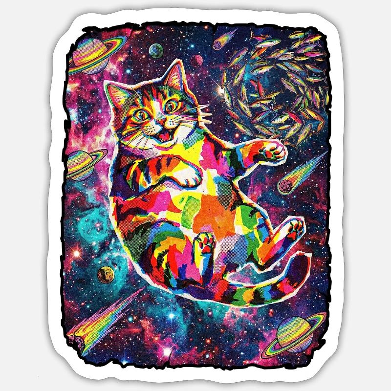 L’espace des chats drôles - Sticker taille S (10 x 10 cm) - blanc mat
