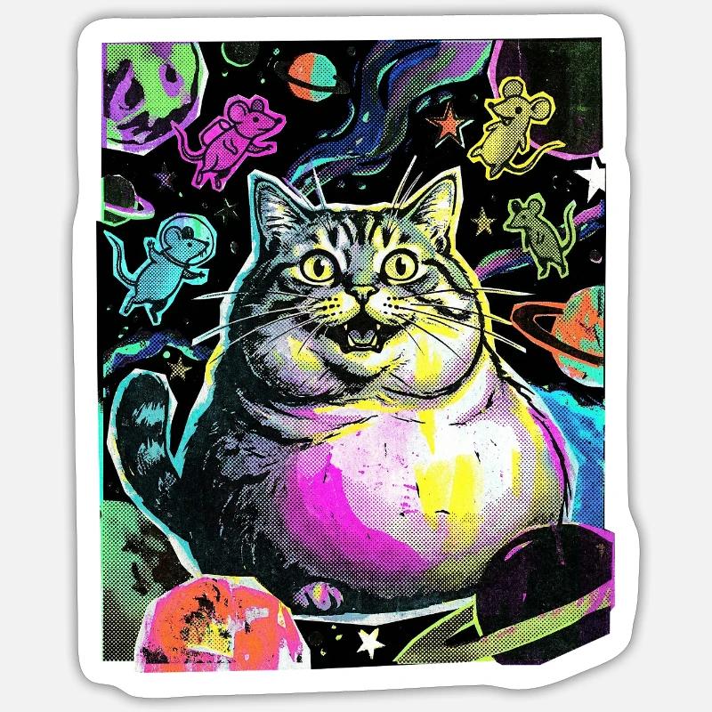 Chat de l’Espace Épais - Sticker taille S (10 x 10 cm) - blanc mat
