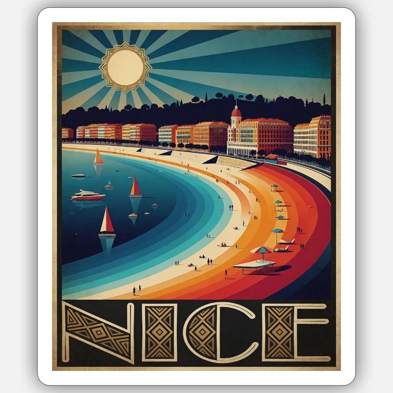 Nice Vintage – Côte d’Azur – Affiche Rétro Plage  Sticker taille S (10 x 10 cm)